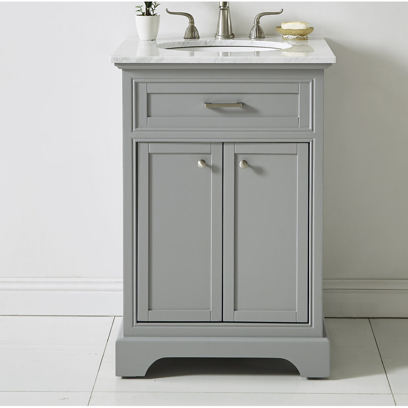 Hermes 24'' Single Bathroom Vanity with Marble Top, Light Gray