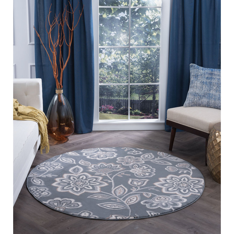 Tapis floral gris Majoros, Rond 5 pi 3 po