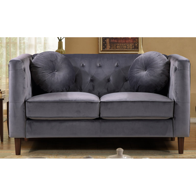 Edwina 59'' Velvet Loveseat, Gray Velvet