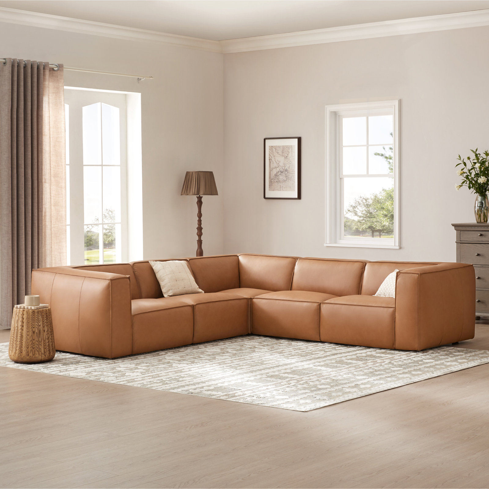 Jaye 5-Piece Genuine Leather Modular Sectional