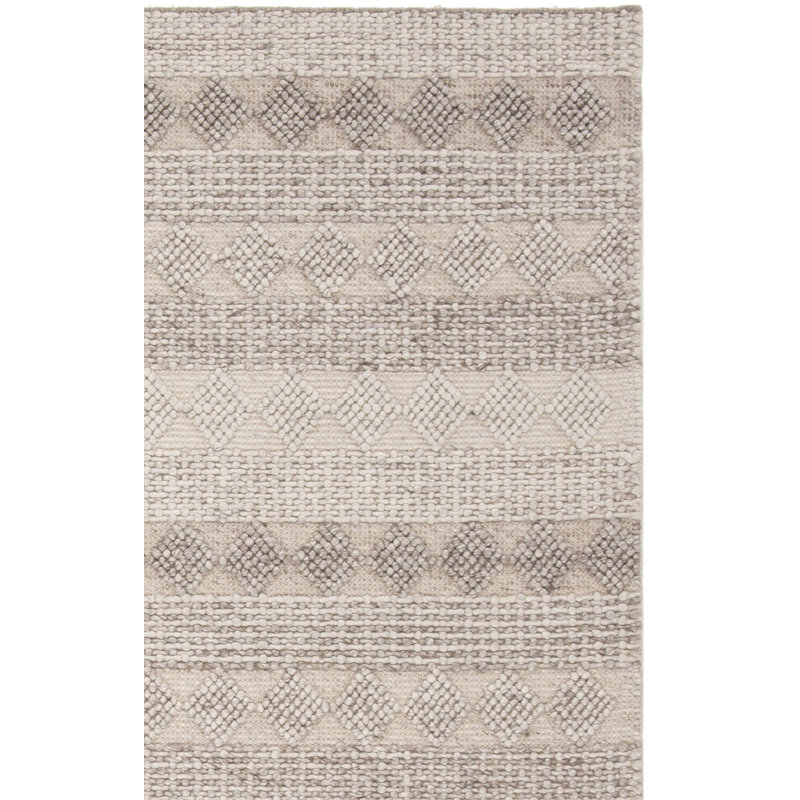 Jacques Natura Hand Loomed Wool/Cotton Geometric Rug in Beige/Gray, Square 6'