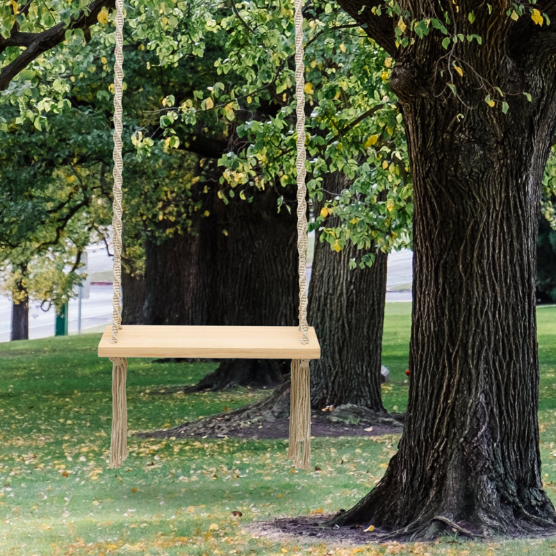 Balançoire d'arbre en bois, siège de banc plat extérieur avec anneau en métal pour jardin extérieur