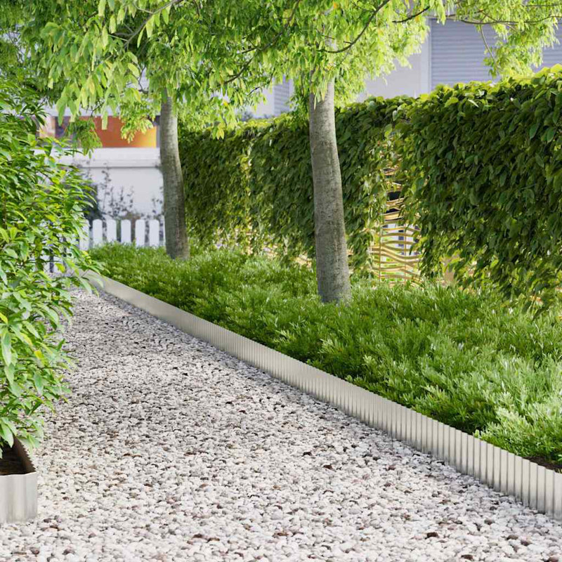 Vidaxl Lawn Edging Grey Steel, 20cm H x 1000cm W x 0.05cm D