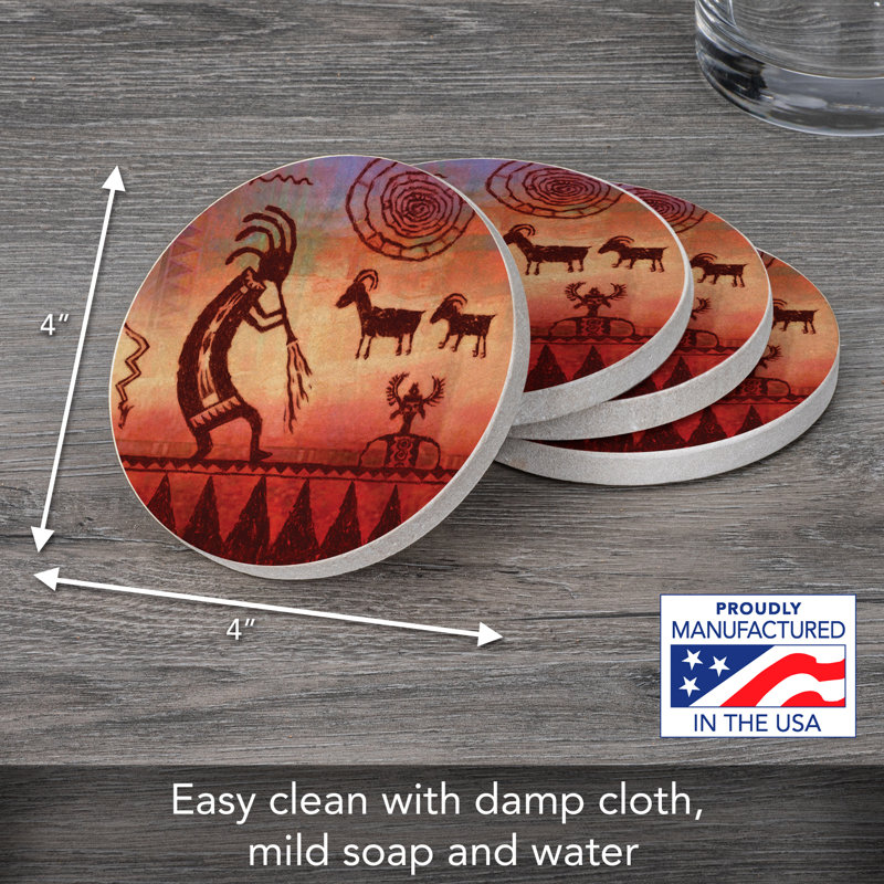 Kokopelli Petroglyph Multicolor Sandstone Coaster Set