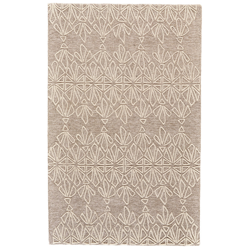 Grider Geometric Handmade Tufted Wool Ivory/Taupe Area Rug, Rectangle 2' x 3'