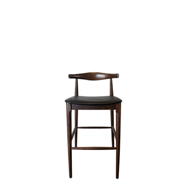 Set of 2 Wooden Barstool with Black PU Upholstered Seat