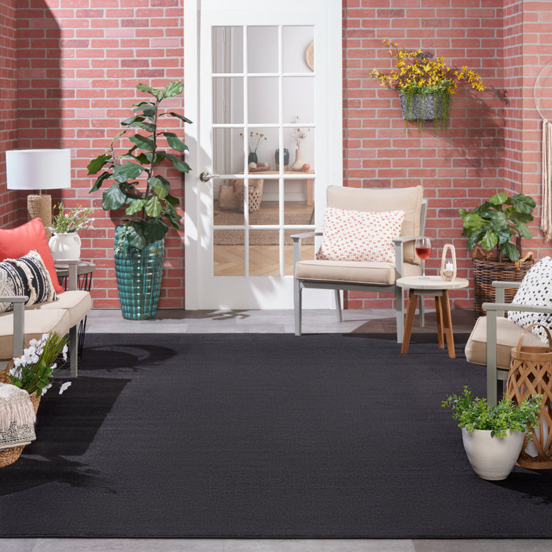 Tapis intérieur / extérieur noir Nourison Essentials, Rectangle 12 pi x 15 pi