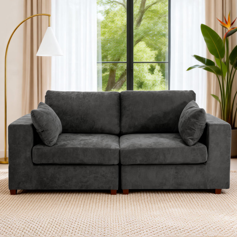 Canapé d'angle 2 pièces rembourré, H 26 po x l 75,5 po x P 37,8 po, Gris chenille