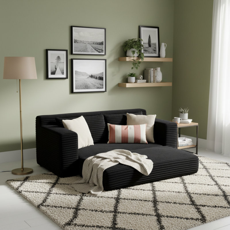 Convertible Sofa Bed with Plush Memory Foam & Sturdy Steel Frame - 2-in-1 Folding Loveseat, Corduroy Fabric, Zero Assembly for Home Office/Small Living Rooms