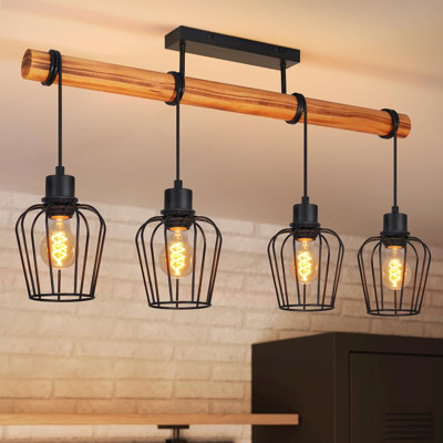 4-Light Burnt Wood Kitchen Island Pendant