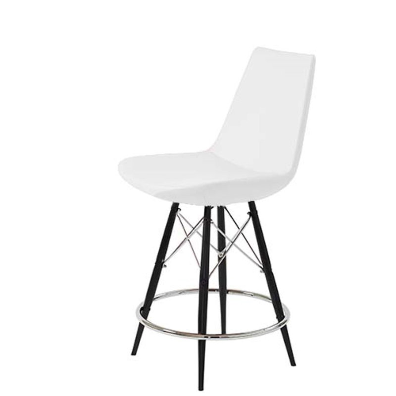 Shinkle Upholstered Counter Stool, Black, White Leatherette, Counter Stool (24” Seat Height)