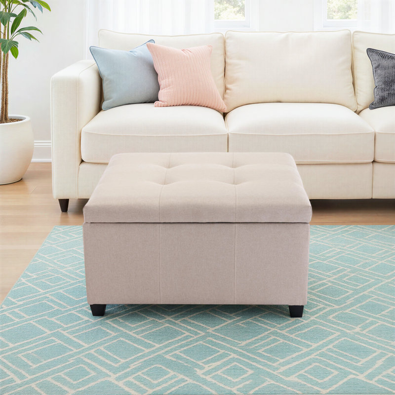 Jamil Upholstered Ottoman, Beige Polyester Blend
