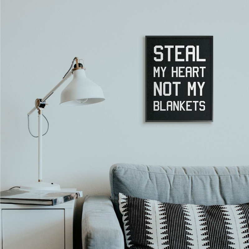 " Steal Hearts Not Blankets Motivational Romance Phrase " by Daphne Polselli, Midnight Black Framed Giclee