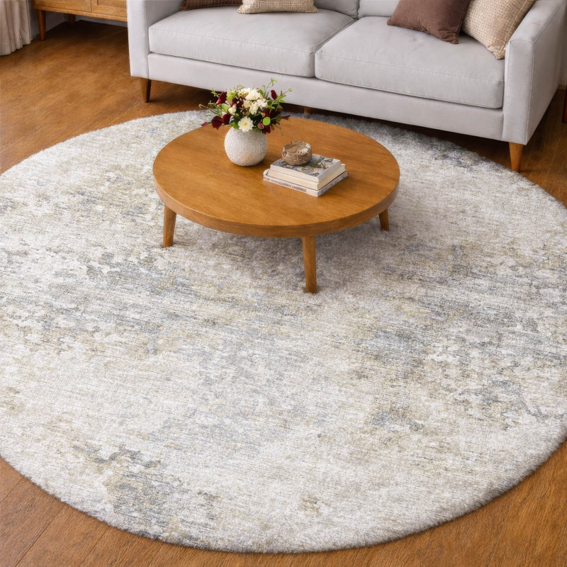 Tapis à poil long de qualité supérieure lavable à la machine ADS70, Ivoire ivoire, Rond 8 pi