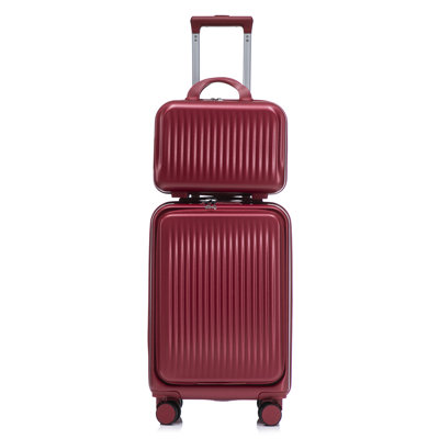 14"/20" 2 pcs/set in ABS Spinner Wheel Luggage, with Combination Lock and Front Opening Design, 14" Cosmetic Case (Red)