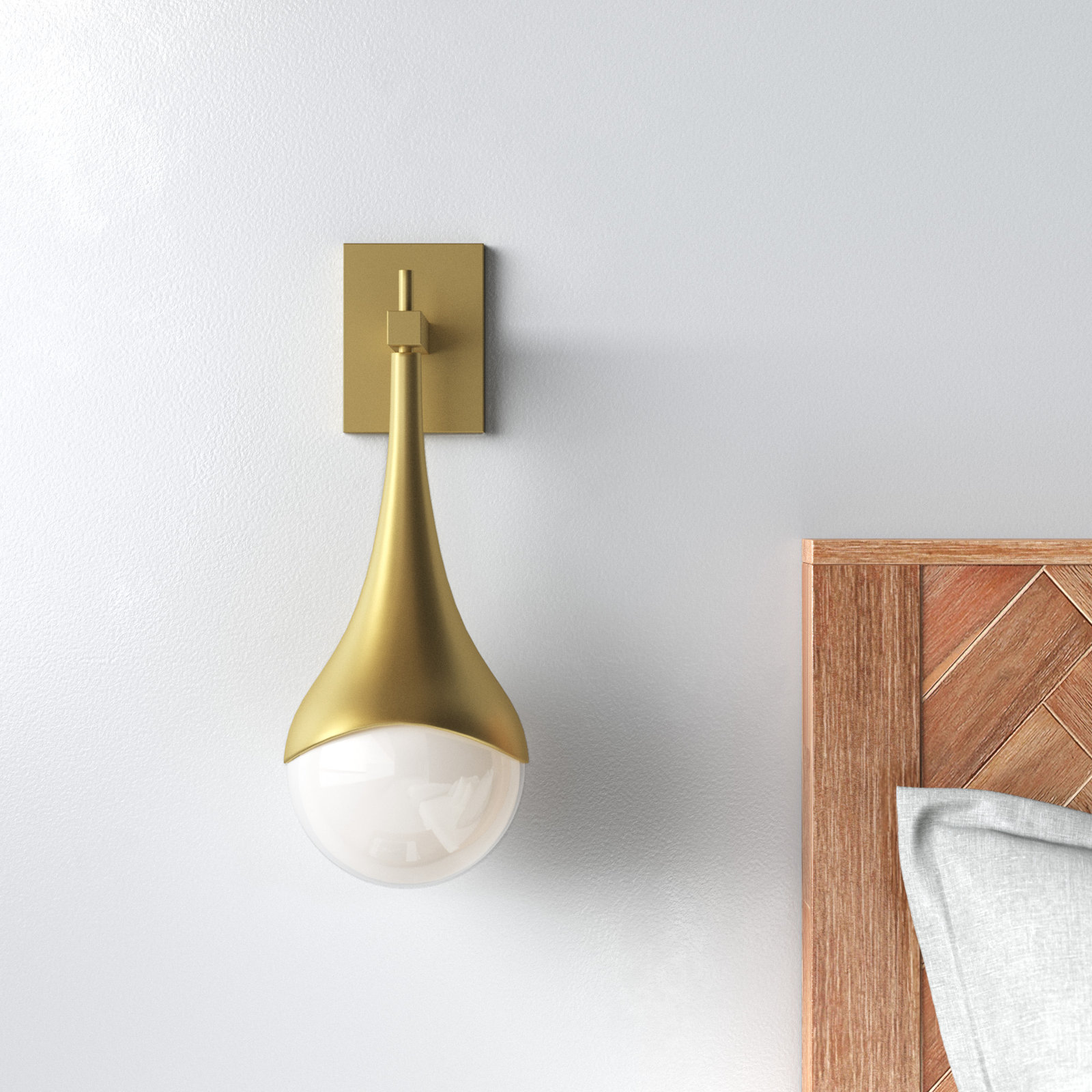 Algiers Single Light Glass Steel Dimmable Armed Sconce, Aged Brass