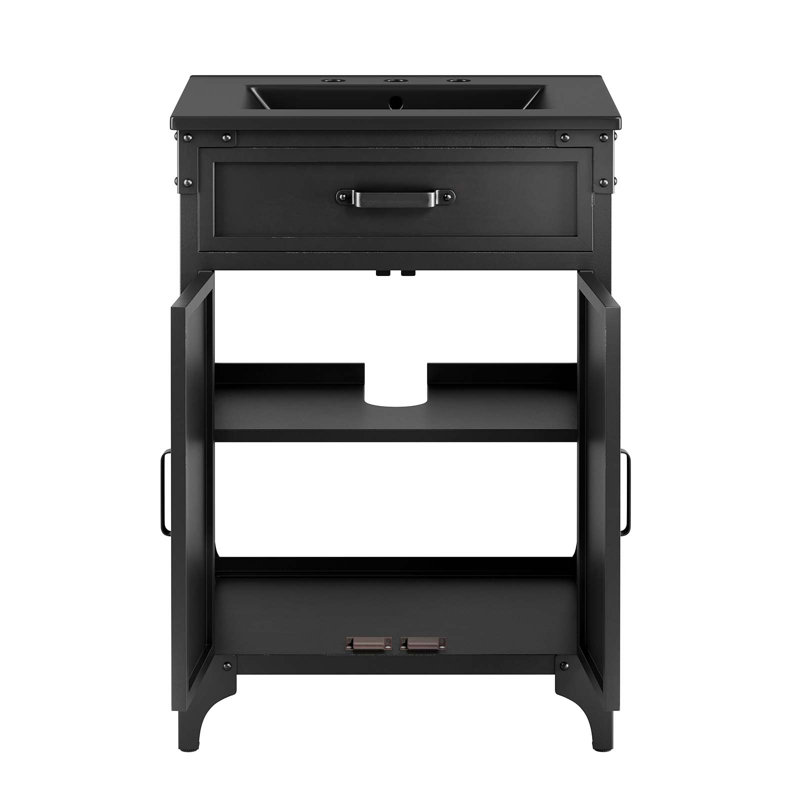 Modway Steamforge 24.5'' Free Standing Single Bathroom Vanity with Ceramic Top, Black