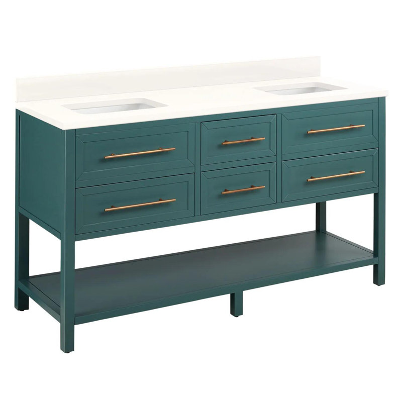 60" Robertson Double Bathroom Vanity Set with Rectangular Undermount Sinks, No Drillings, Midnight Navy Blue