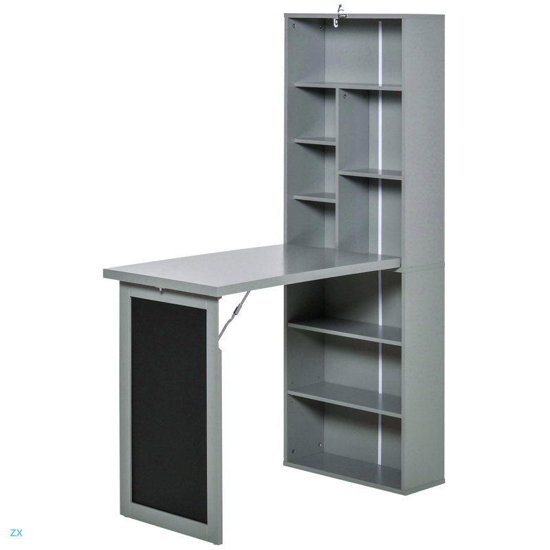 Bureau de bureau mural pliable avec table d'écriture et tablette latérale pliable