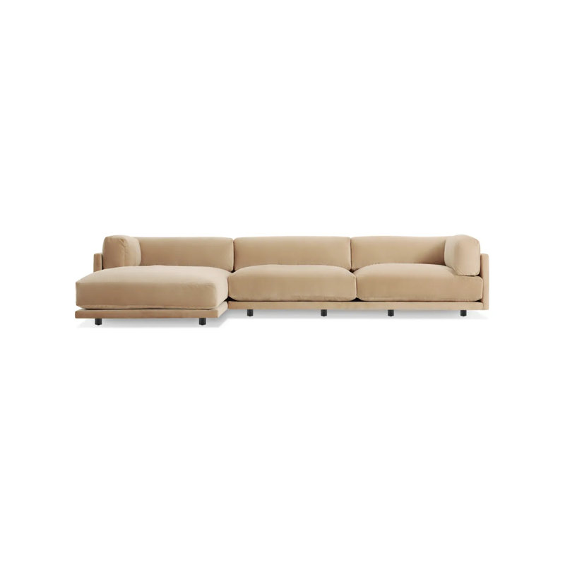 Sunday Chaise Sectional, Camel Velvet Polyester Blend, Right Hand Facing