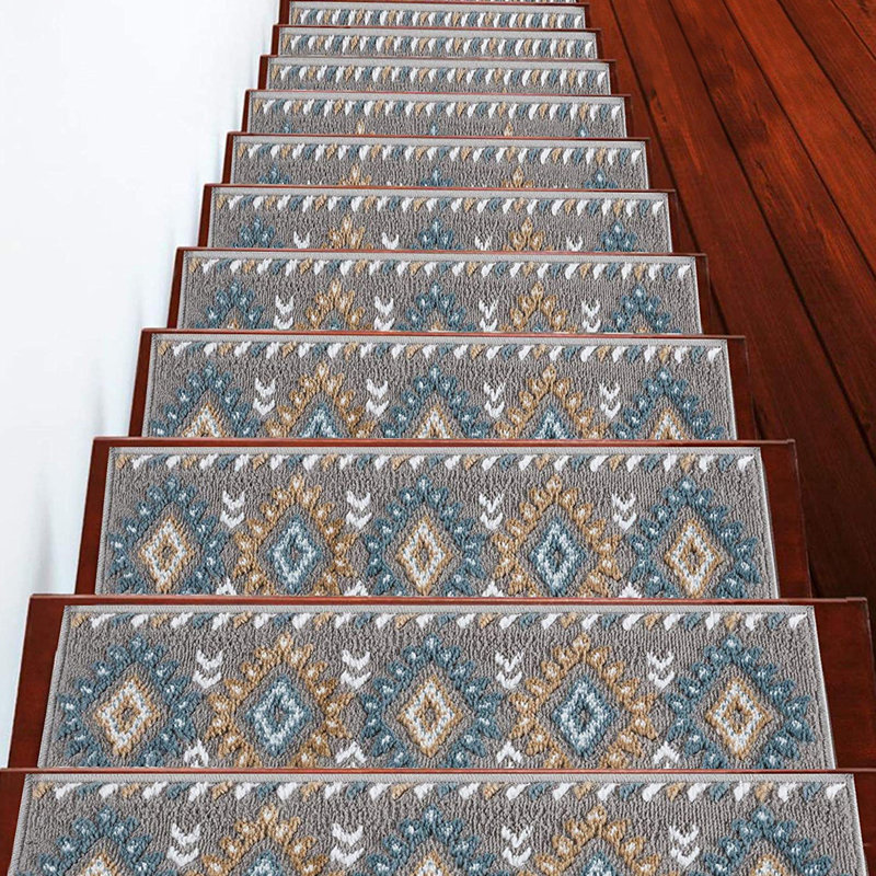 Tapis d'escalier intérieur et extérieur 9 po x 28 po Jonluke, Bleu marine