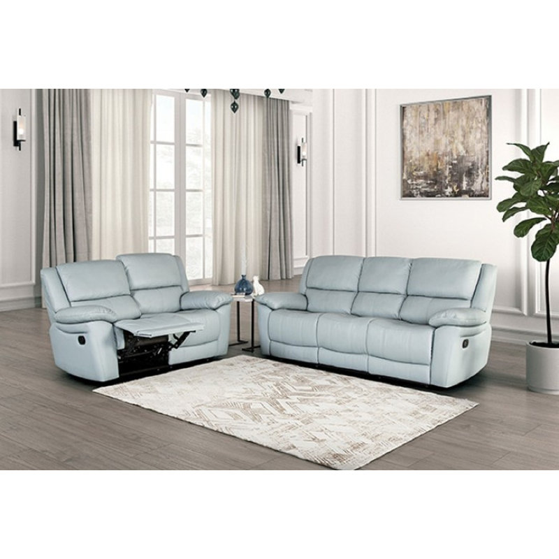 Ensemble de canapé en cuir avec fauteuils inclinables manuels Lenna, Bleu