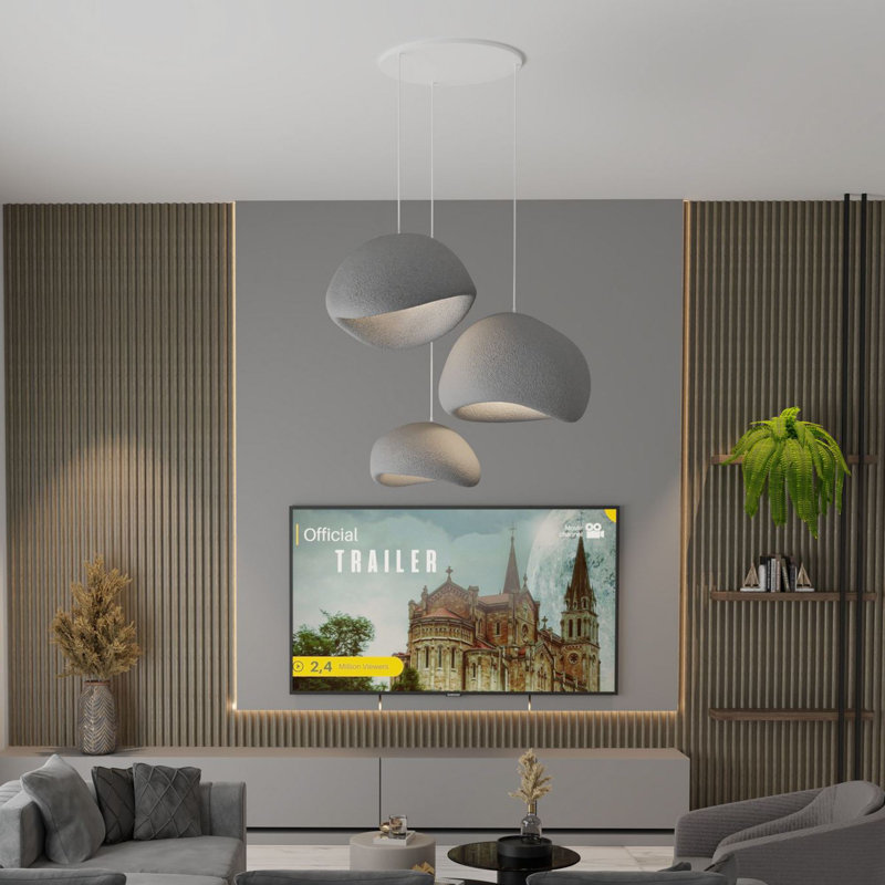 Elegant Adjustable Chandelier, Concrete Grey, 16.1 x 12.6 x 9.8 inches | Polymeric Composite Body & Cap, 31 to 47.2 inches Height | 3 x E27 Socket (Max 40W) | Modern Lighting for Living Room & Dining Spaces