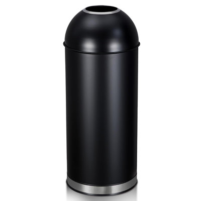 Poubelle en acier inoxydable de qualité commerciale - poubelle à couvercle ouvert 65 L / 17 gallons - robuste, couvercle de présentation droit, grande capacité pour la cuisine, la maison, le bureau, le restaurant, intérieur / extérieur - noir