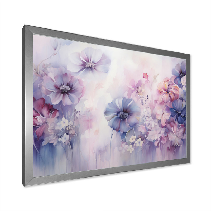 Impression sur toile mauve et mystique mauve, Cadre simple argenté, H 16 po x l 32 po x P 1 po