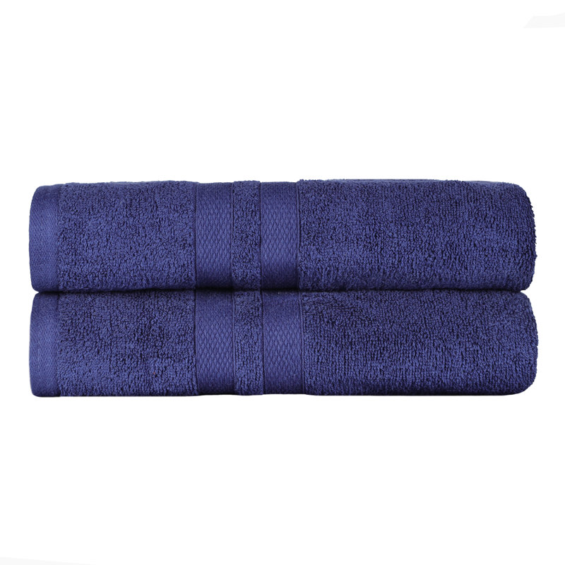 Ultra-Soft Cotton Solid Double Line Dobby Border Medium Weight Quick-Dry Bath Towel, Navy Blue