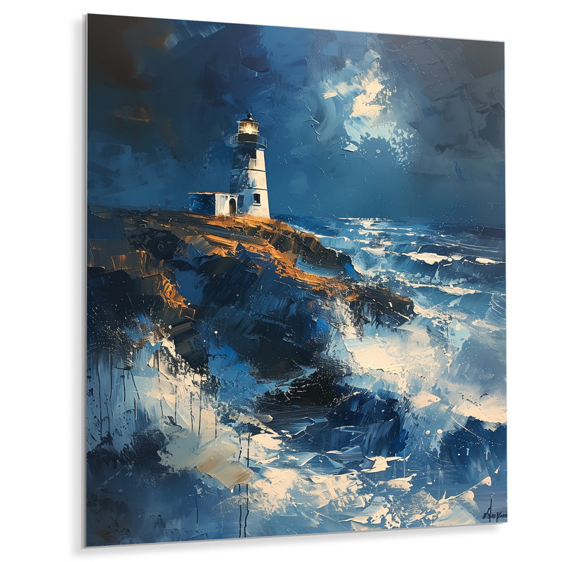 Décoration murale phare bleu orageux II - Phares, H 30 po x l 40 po, Sans cadre, métal