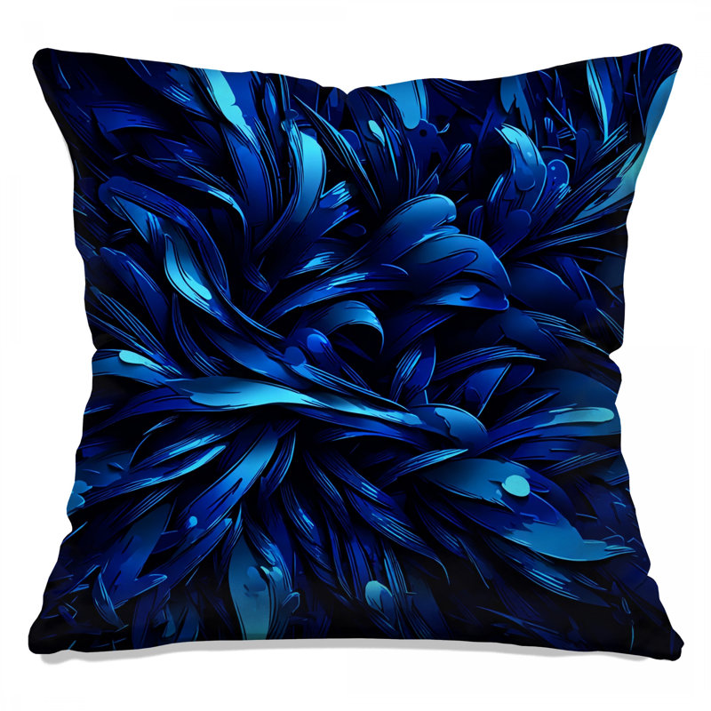 Coussins abstraits en plumes bleues, 14 X 14 pouces