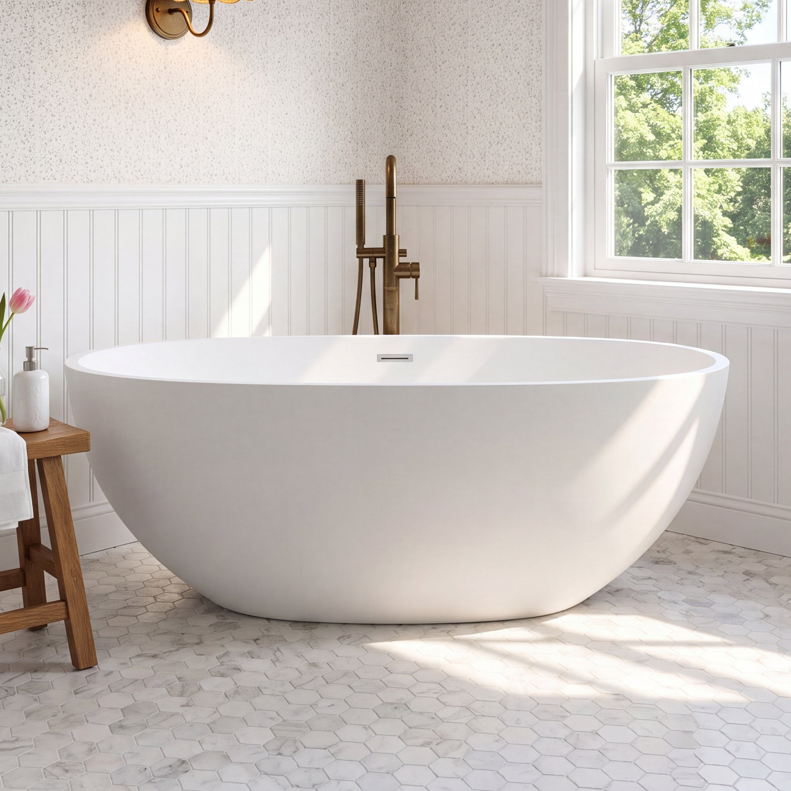 Forma 61" Solid Surface Soaking Bathtub, White