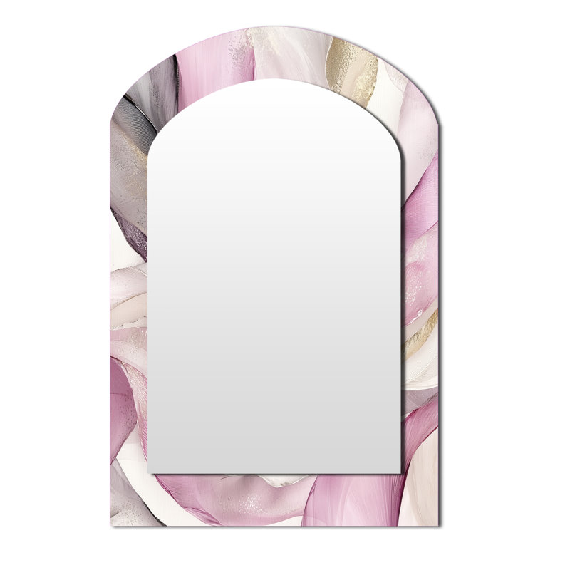 Marbre captivant rose et blanc I - grand miroir mural arqué sur métal, 43 po x 33 po