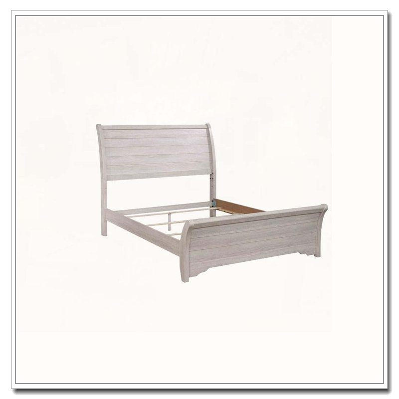 Lit plateforme Rustic Wood, Blanc cassé / gris