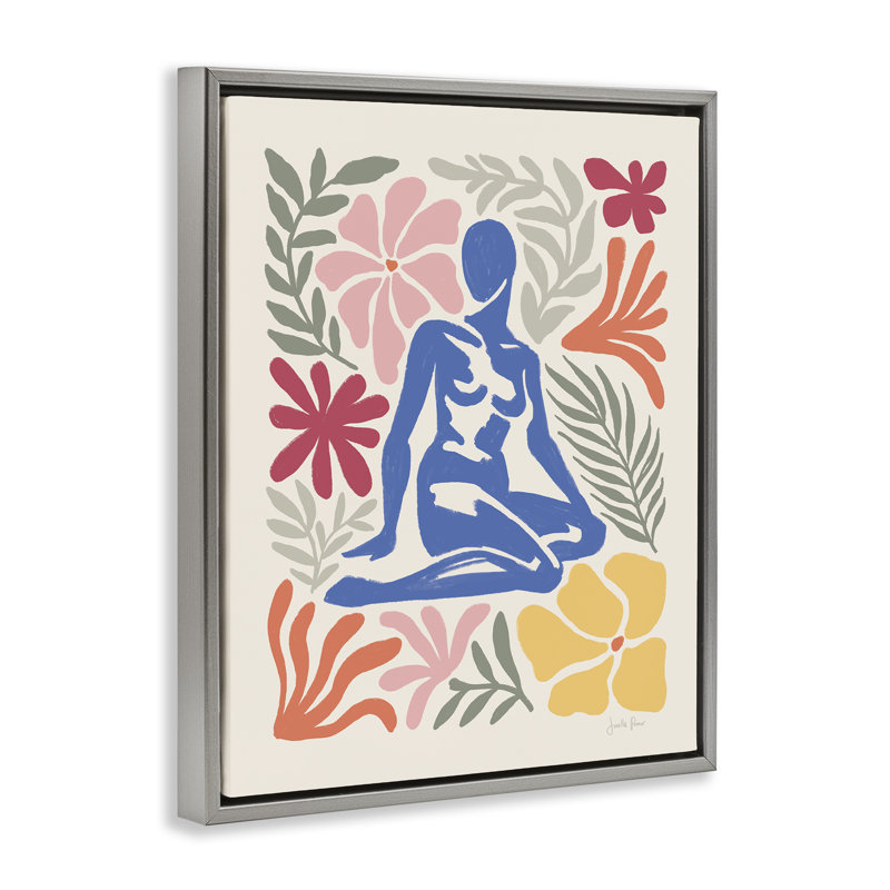 «Abstract Garden & Woman Floater» par Janelle Penner, Cadre flottant gris lustré, H 31 po x l 25 po