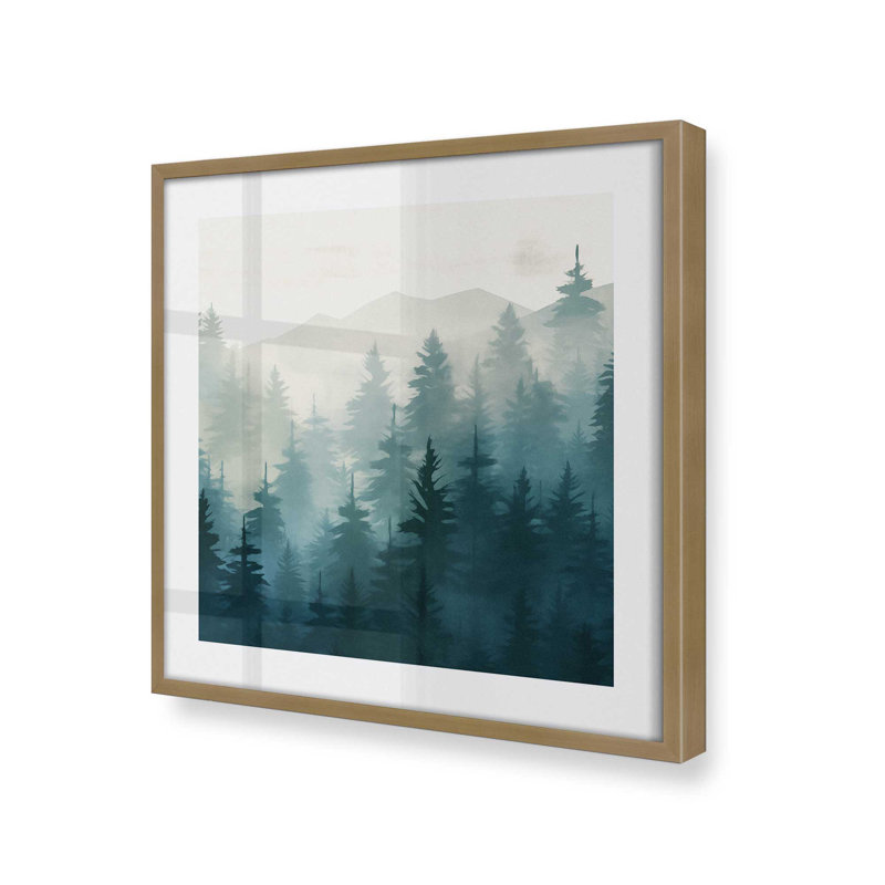 «Misty Pine Forest In Blue», Or brossé, H 21,75 po x l 21,75 po