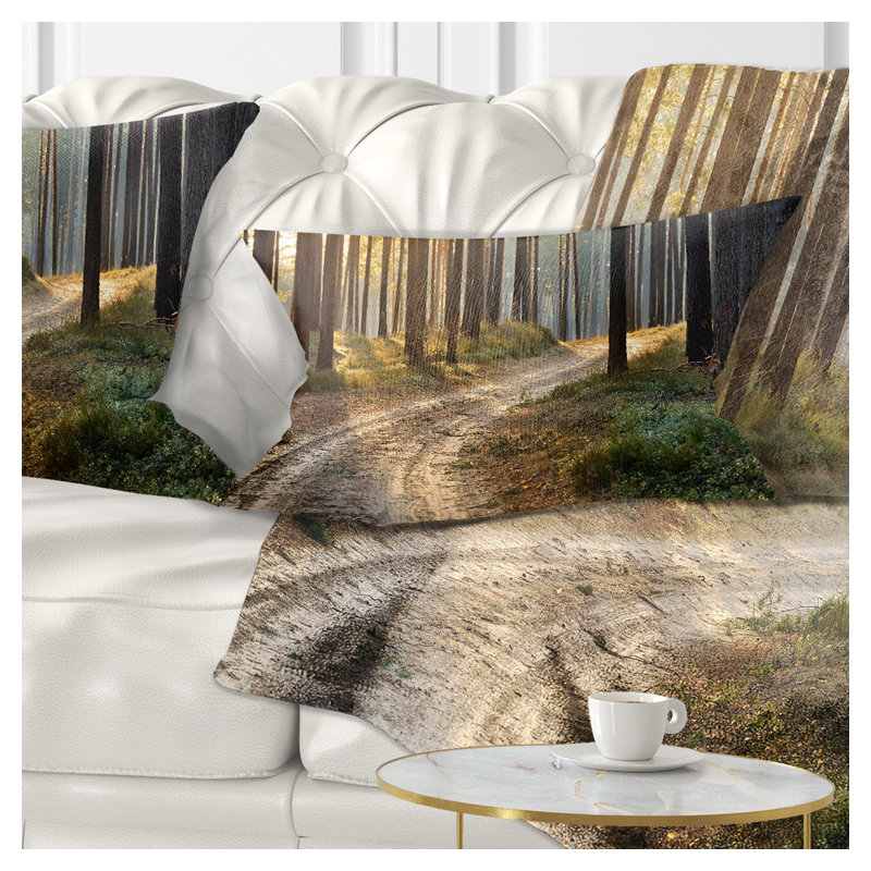 Road in Thick Morning Forest - Coussin décoratif à imprimé paysage