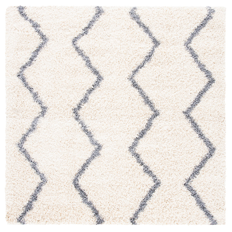 Tapis ivoire à motif géométrique, Carré 6 pi 7 po