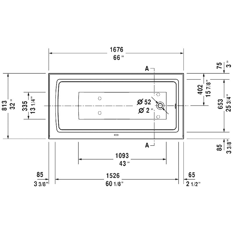 Architec 66" White Acrylic Alcove Soaking Bathtub