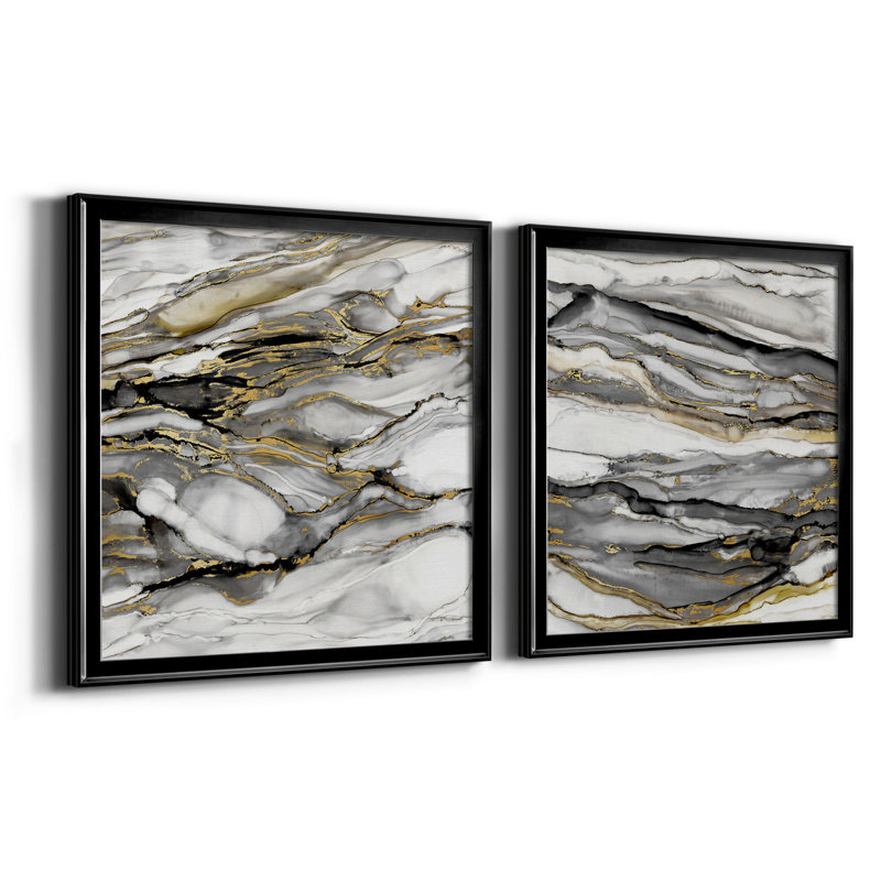 Marbré or I - impression sur toile encadrée 2 pièces, H 17,5 po x l 35 po x P 1,5 po, Noir