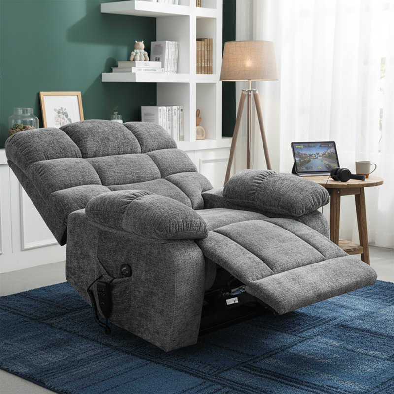 Olda Upholstered Lift Assist Power Recliner, Gray Chenille