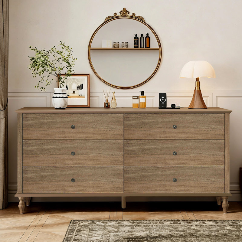 Commode double 6 tiroirs en bois, Marron clair