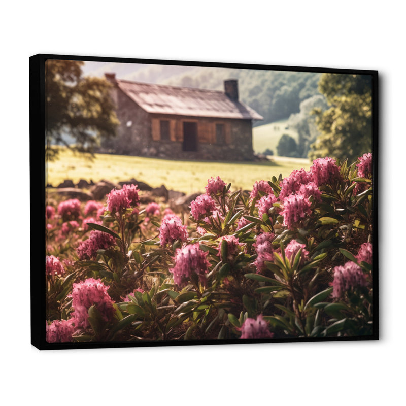 " Rhododendron Blooms At Farm I ", Black Floater Framed, 16" H x 32" W x 1" D