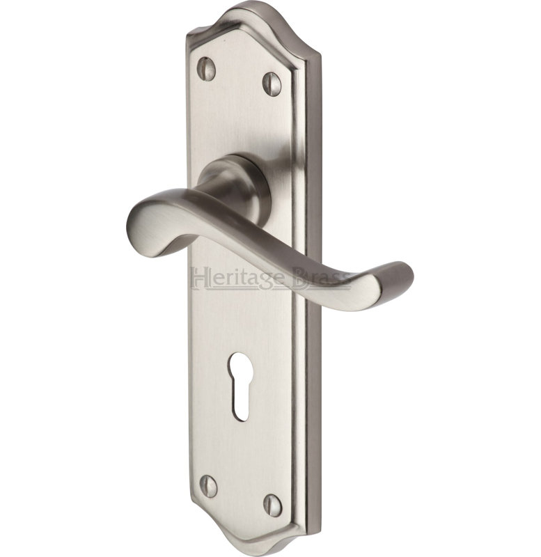 Heritage Brass Heritage Door Handle Lever Lock Buckingham Design, Satin Nickel