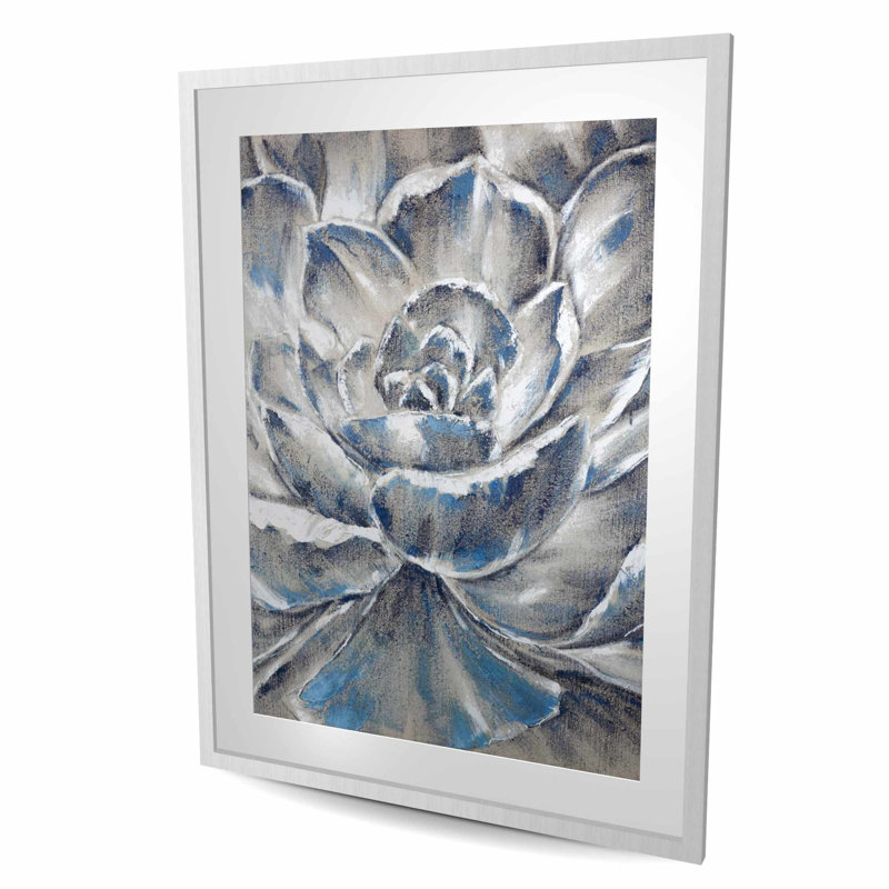 Fleur grise et bleue | Imprimé mat encadré pour le décor de la chambre à coucher, Argent argent