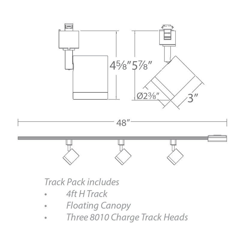 Charge 48" 3 -Light LED Track Track Kit with Dimmable and Adjustable Head, White