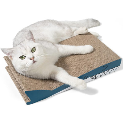 Conlun Cat Scratcher Cardboard Cat Scratch Pad With Premium Scratch Textures Design Durable Cat Scratching Pad Reversible Shark 15.7L X 9W X 2.6H