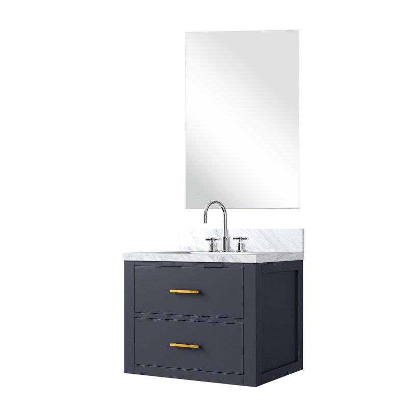 Meuble-lavabo bleu 24 po X P 18 po, comptoir en acrylique, robinet et meuble-lavabo avec miroir inclus, Bleu / Doré