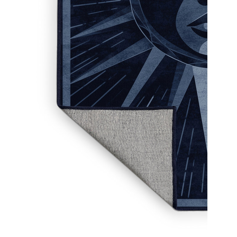 Tapis gris d'inspiration mondiale lavable à la machine Calhoun - reliure marine, 6 x 9